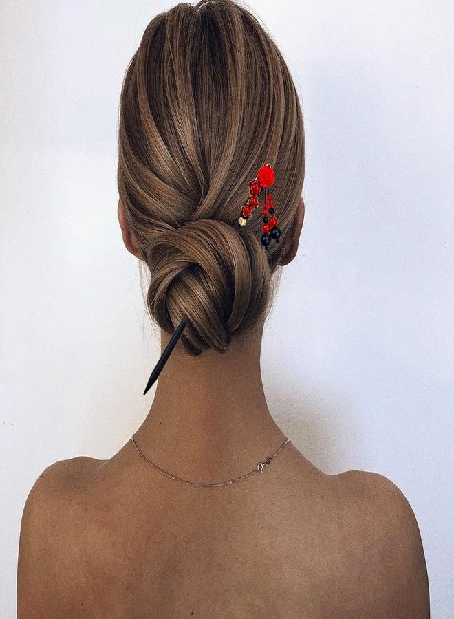 Arvintas 4 PACK Chinese Hair Chopsticks for Women, Wooden Hair Accessories, Japanese Hair Stick, Retro Tassel Retro Handmade Hairpins Flower Tassel Hair Chopsticks for Long Hair - Image 5